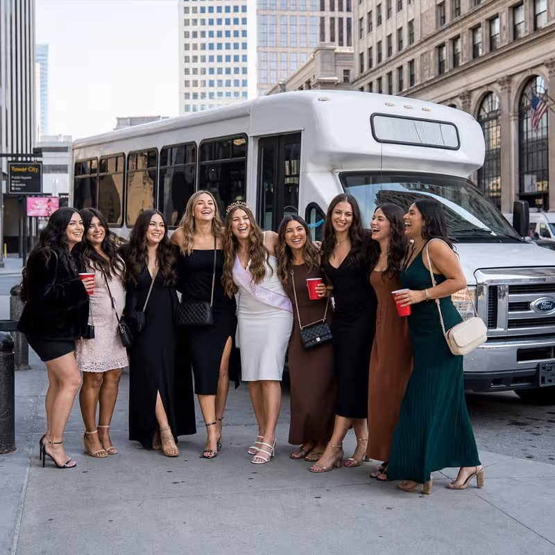 Black Mercedes Sprinter van staged for an Cleveland Bachelor & Bachelorette Transportation group