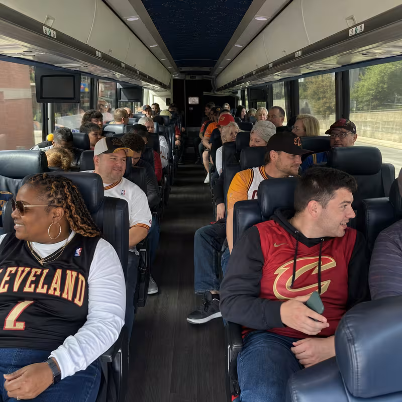 Passenger seating aboard a Cleveland party bus rental