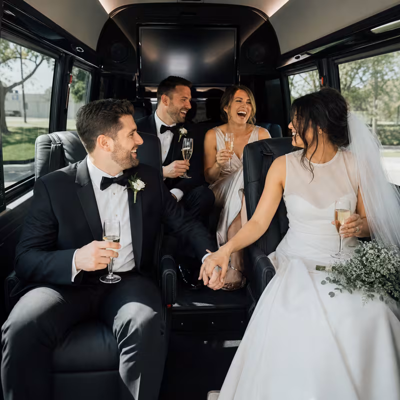 Black Mercedes Sprinter van staged for an Cleveland Wedding Transportation group